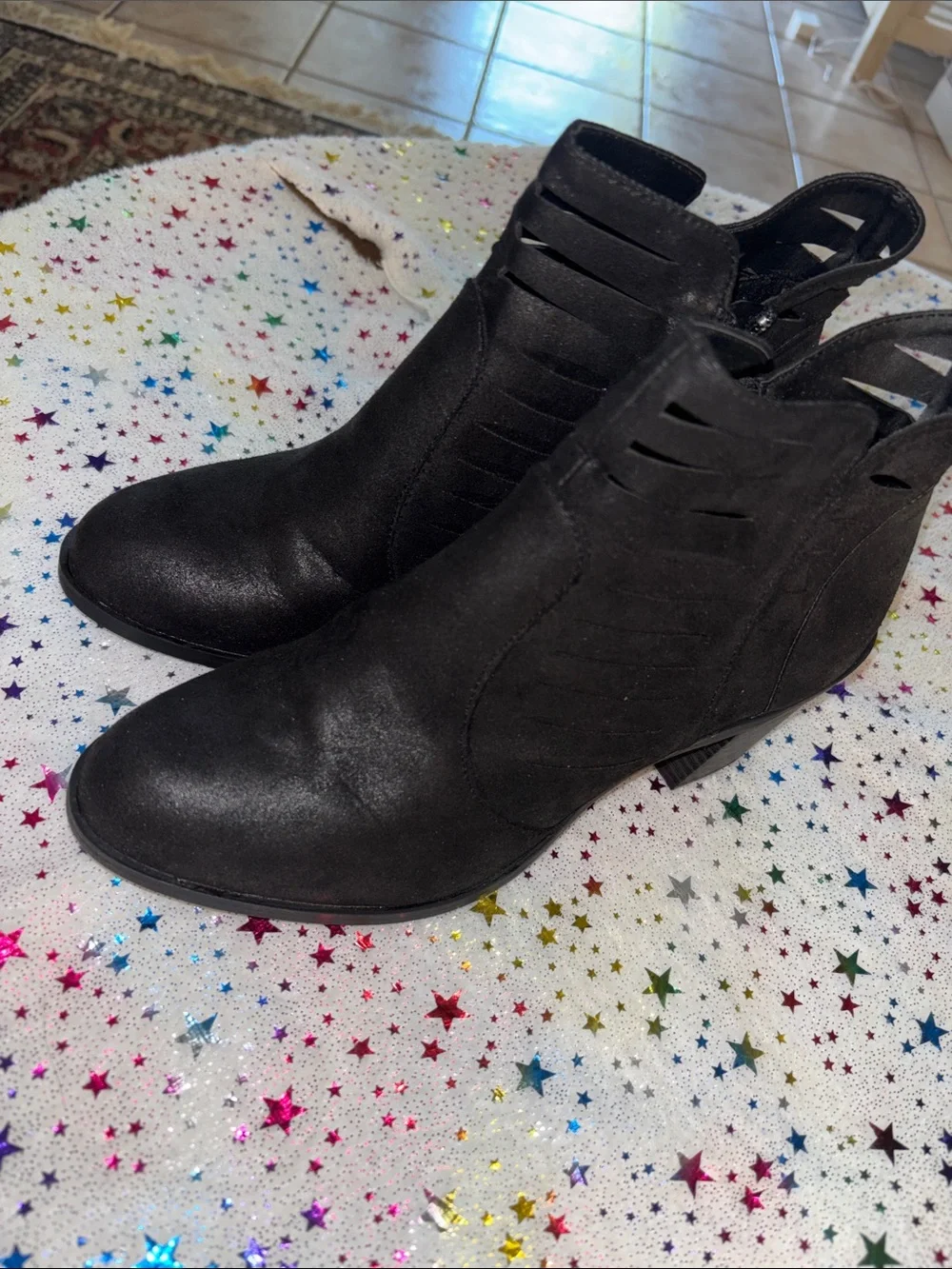 Arizona Jean Company Black Faux Suede Cutout Ankle Booties with Low Heel